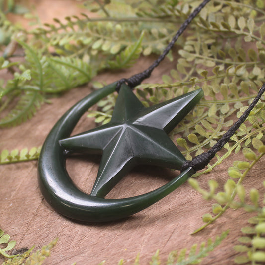 Whetumarama or Ratana Star Symbol carved from Kawakawa Pounamu - New Zealand Greenstone
