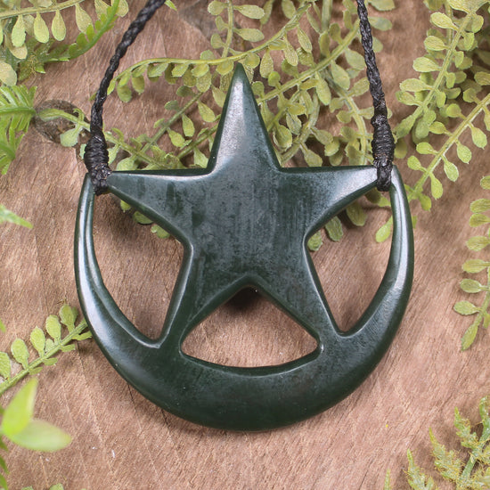 Whetumarama or Ratana Star Symbol carved from Kawakawa Pounamu - New Zealand Greenstone