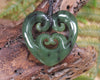 Heart with Koru carved from Hapopo Pounamu - NZ Greenstone