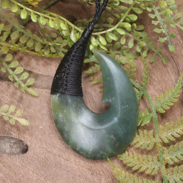 Hei Matau or Fish Hook carved from Inanga Pounamu - NZ Greenstone
