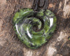 Heart with Koru carved from Douglas Creek Pounamu - NZ Greenstone
