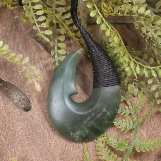Hei Matau or Fish Hook carved from Inanga Pounamu - NZ Greenstone