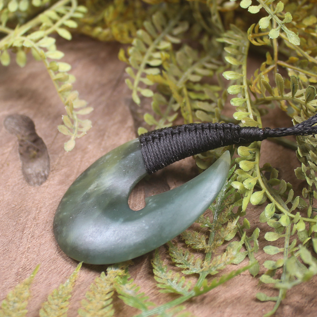 Hei Matau or Fish Hook carved from Inanga Pounamu - NZ Greenstone