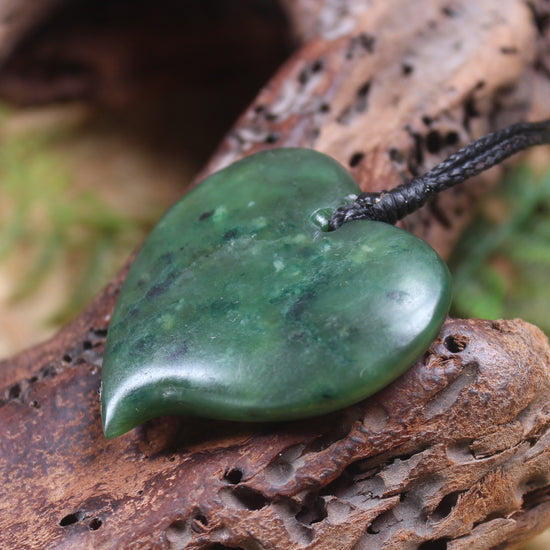 Heart carved from Kawakawa Pounamu - NZ Greenstone