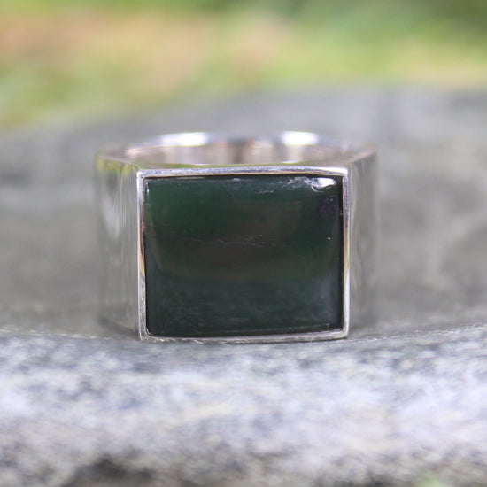 Sterling Silver Kawakawa Pounamu Ring - NZ Greenstone