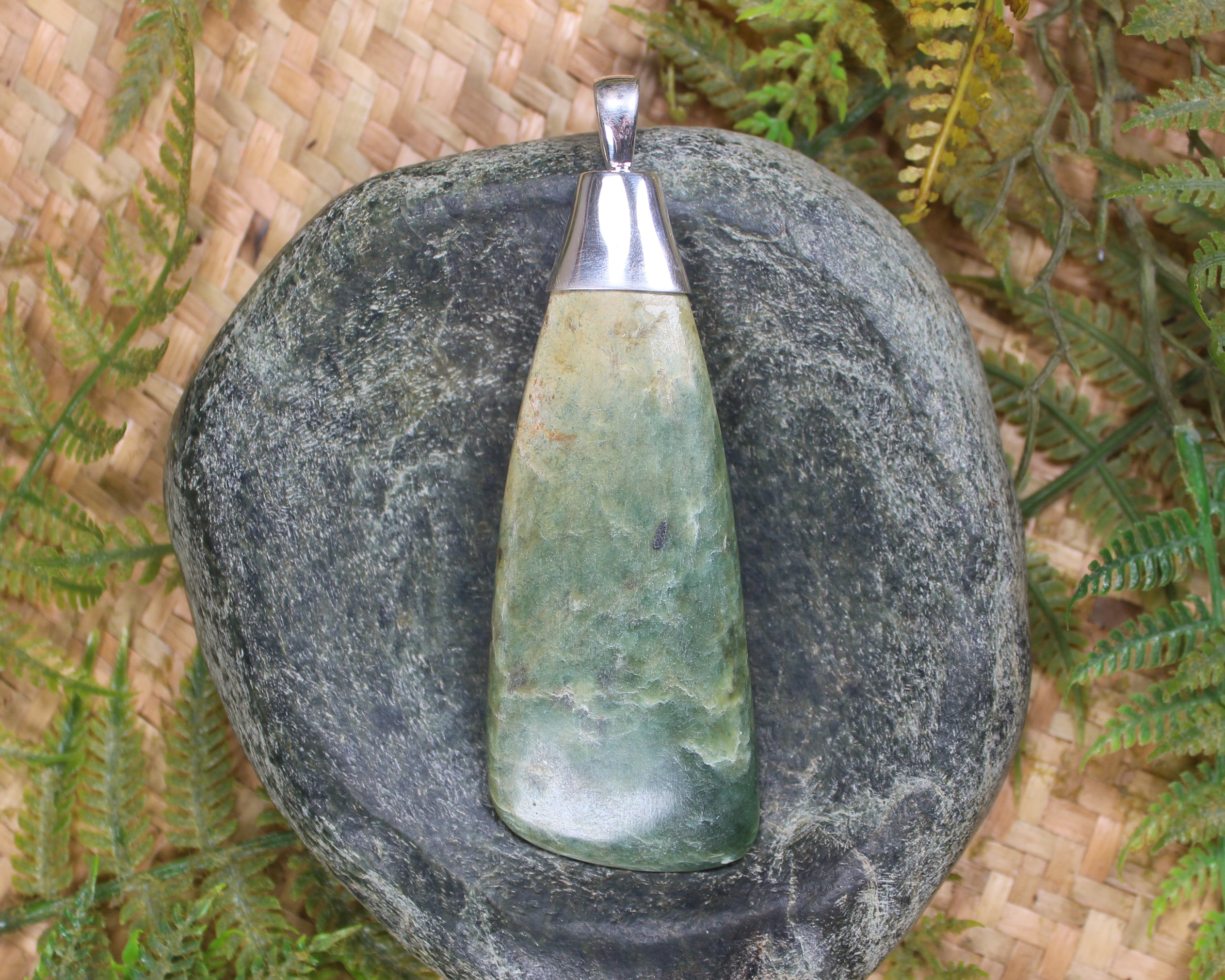 Sterling Silver Greenstone Pendant carved from Flower Jade Pounamu - NZ Greenstone