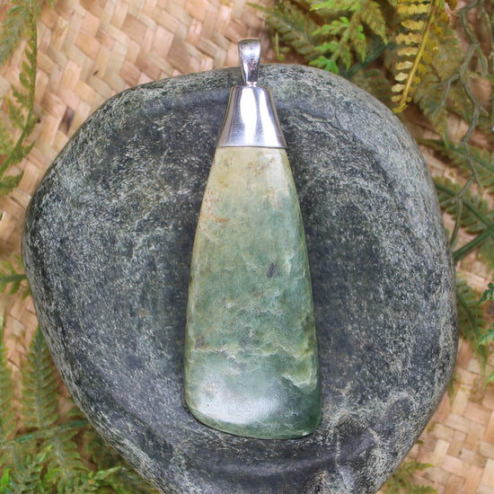 Sterling Silver Greenstone Pendant carved from Flower Jade Pounamu - NZ Greenstone
