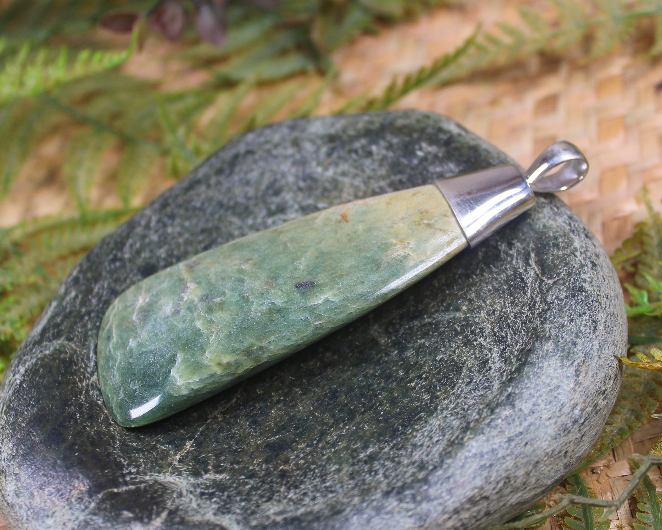 Sterling Silver Greenstone Pendant carved from Flower Jade Pounamu - NZ Greenstone