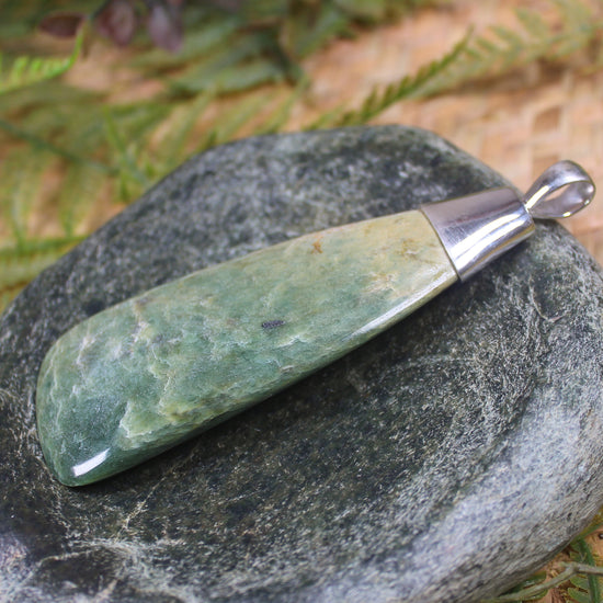 Sterling Silver Greenstone Pendant carved from Flower Jade Pounamu - NZ Greenstone