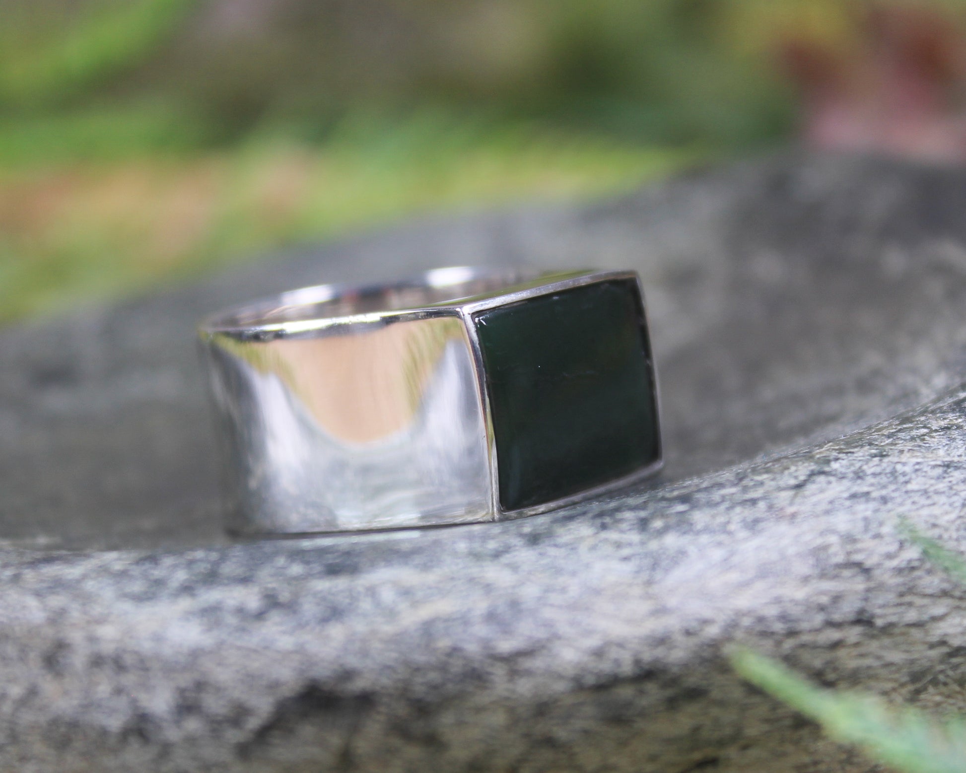 Sterling Silver Kawakawa Pounamu Ring - NZ Greenstone