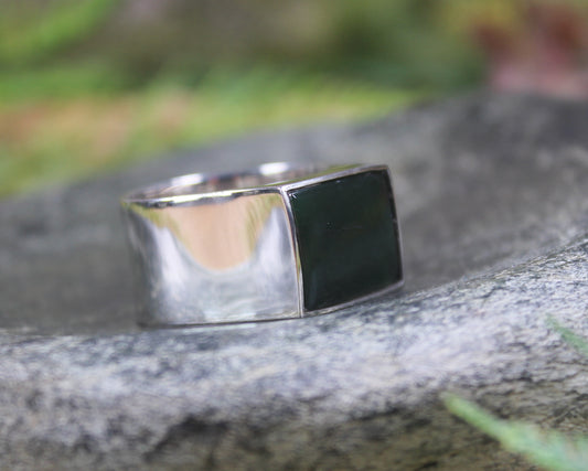 Sterling Silver Kawakawa Pounamu Ring - NZ Greenstone