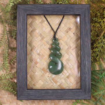 Framed Hapopo Pounamu Twist Pendant - NZ Greenstone