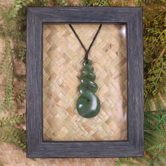 Framed Hapopo Pounamu Twist Pendant - NZ Greenstone