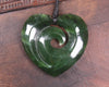 Heart with Koru carved from Kawakawa Pounamu - NZ Greenstone