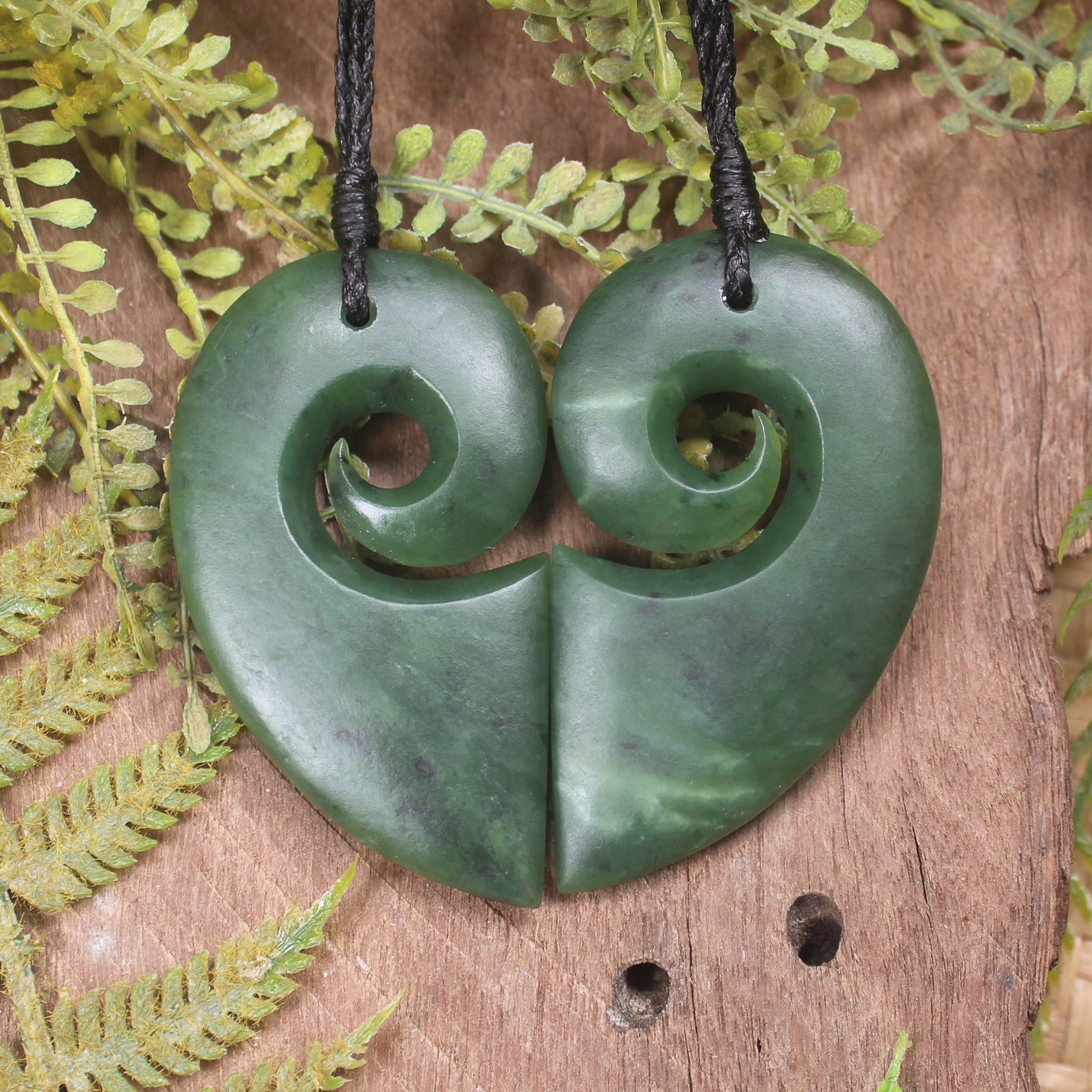 Koru Heart pendant carved from Hapopo Pounamu - NZ Greenstone