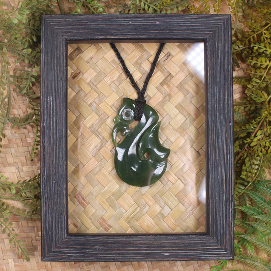 Framed Hapopo Pounamu Manaia Pendant - NZ Greenstone