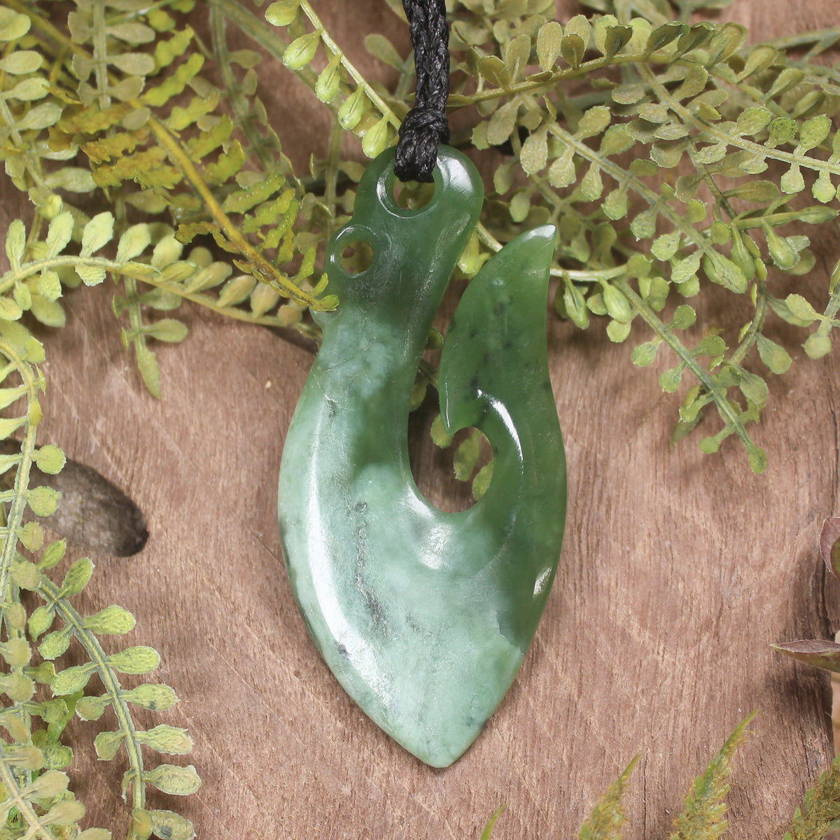Hei Matau or Fish Hook carved from Hapopo Pounamu - NZ Greenstone