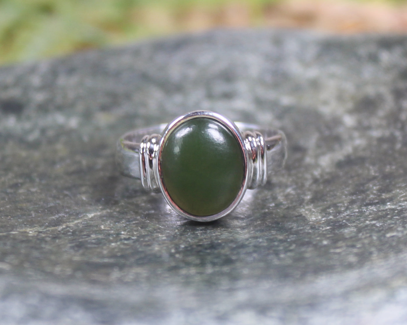 Sterling Silver Rimu Pounamu Ring - NZ Greenstone