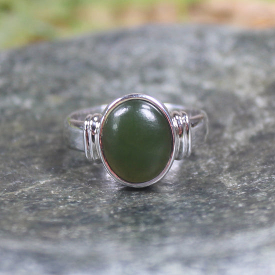 Sterling Silver Rimu Pounamu Ring - NZ Greenstone