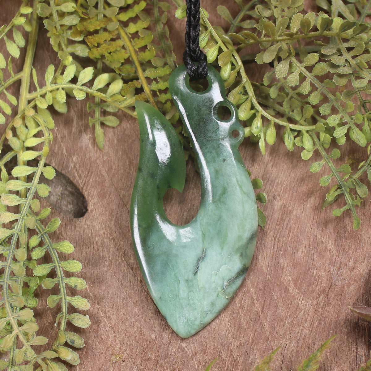 Hei Matau or Fish Hook carved from Hapopo Pounamu - NZ Greenstone