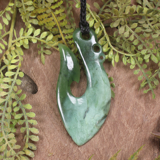 Hei Matau or Fish Hook carved from Hapopo Pounamu - NZ Greenstone