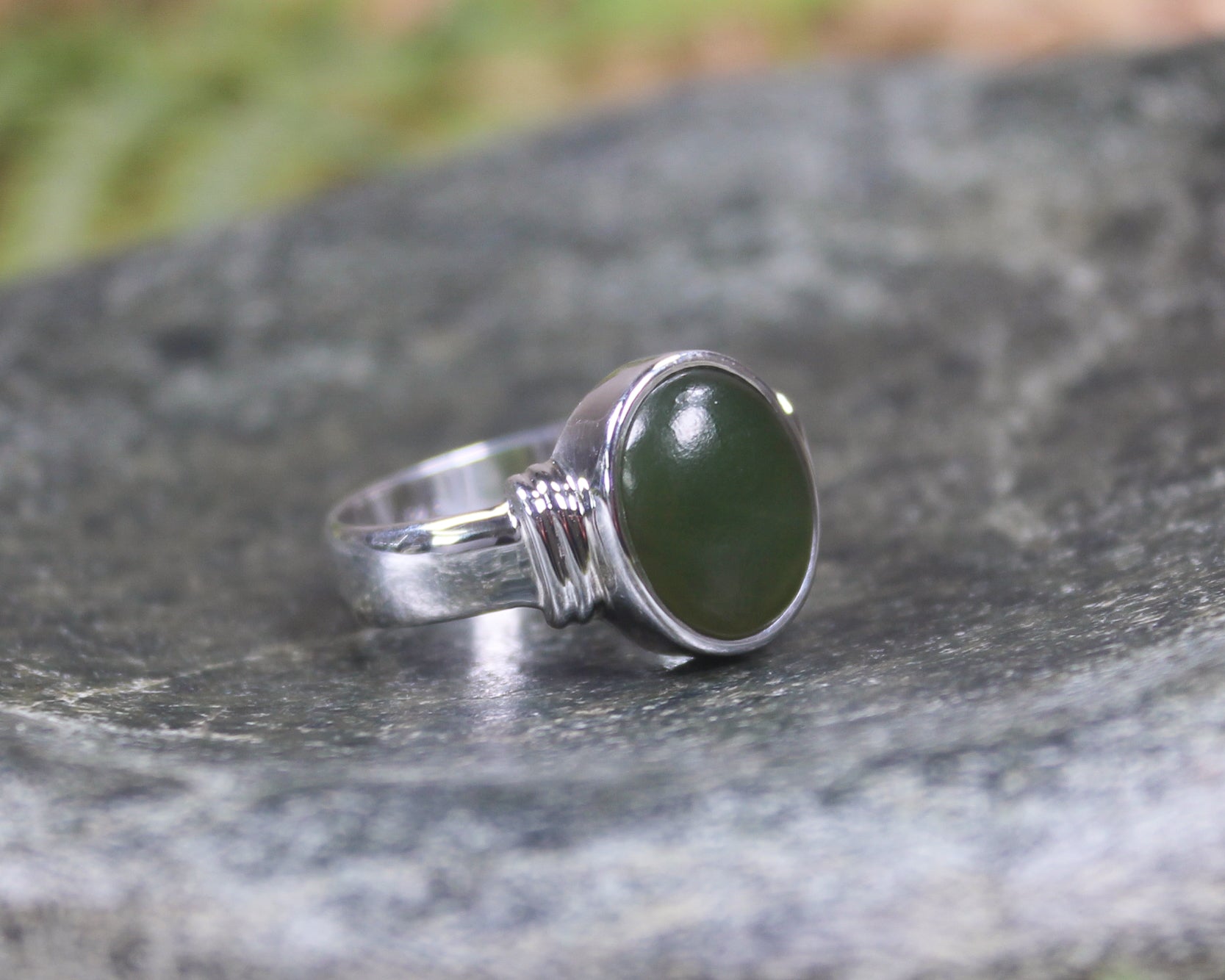 Sterling Silver Rimu Pounamu Ring - NZ Greenstone