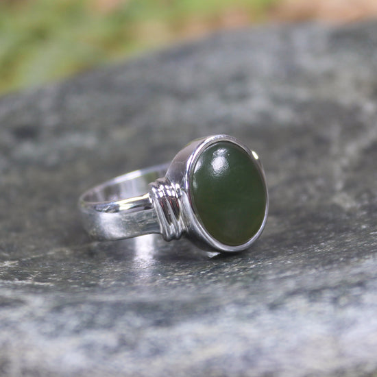 Sterling Silver Rimu Pounamu Ring - NZ Greenstone
