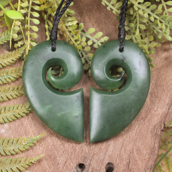 Koru Heart pendant carved from Hapopo Pounamu - NZ Greenstone