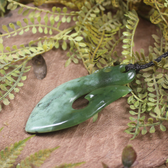 Hei Matau or Fish Hook carved from Hapopo Pounamu - NZ Greenstone