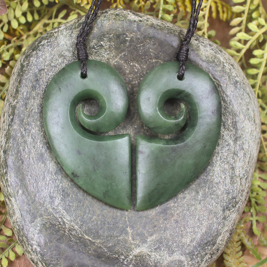 Koru Heart pendant carved from Hapopo Pounamu - NZ Greenstone
