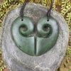 Koru Heart pendant carved from Hapopo Pounamu - NZ Greenstone