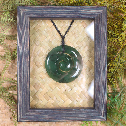 Framed Hapopo Pounamu Koru Pendant - NZ Greenstone