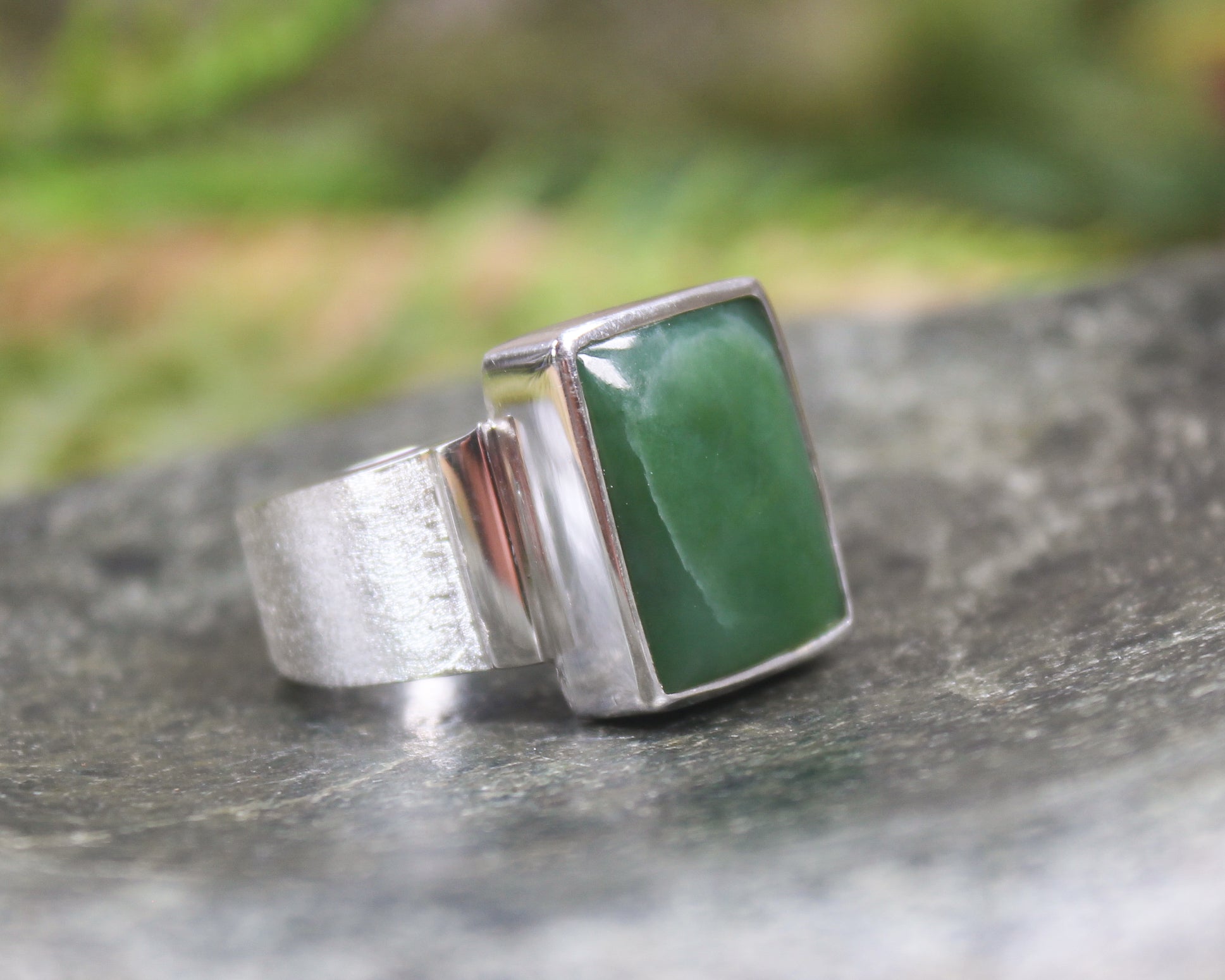 Sterling Silver Hapopo Pounamu Ring - NZ Greenstone