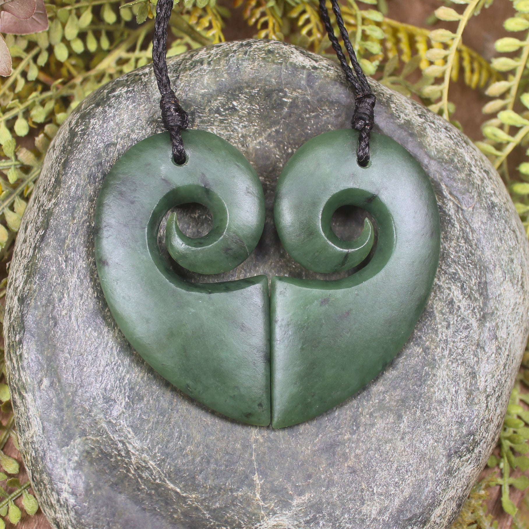 Koru Heart pendant carved from Hapopo Pounamu - NZ Greenstone