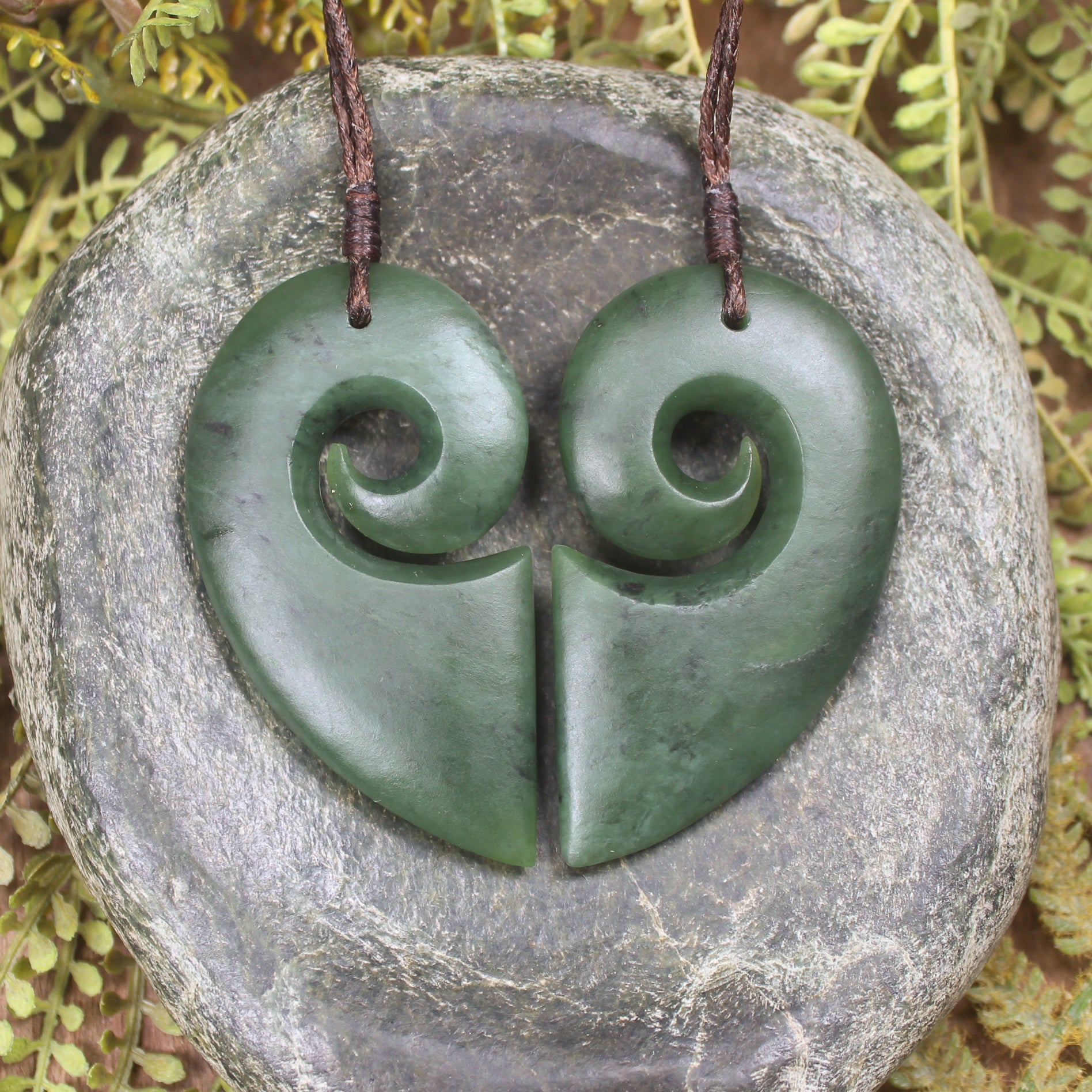 Koru Heart pendant carved from Hapopo Pounamu - NZ Greenstone