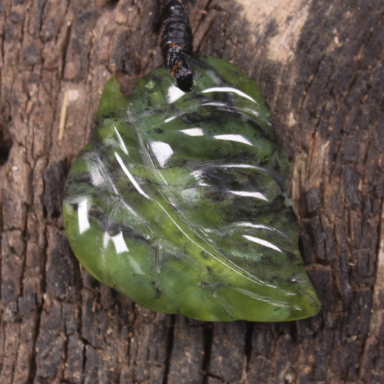 Kawakawa leaves carved from Douglas Creek Pounamu - NZ Greenstone