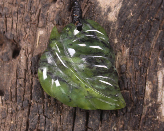 Kawakawa leaves carved from Douglas Creek Pounamu - NZ Greenstone