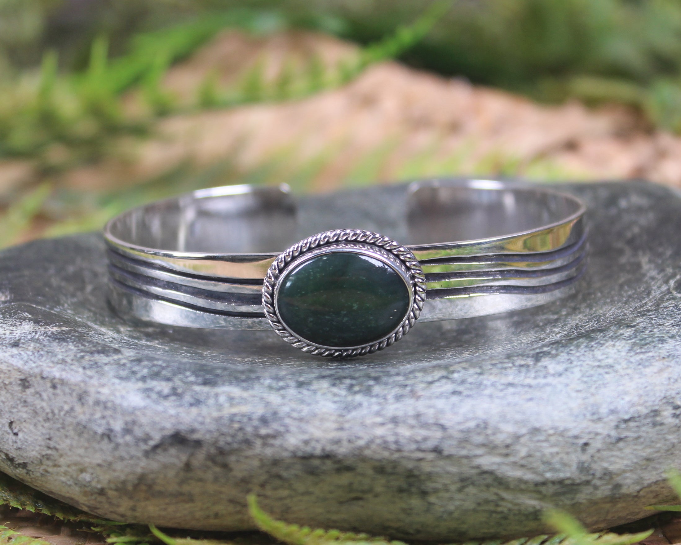 Sterling Silver Cuff Bangle with Pounamu