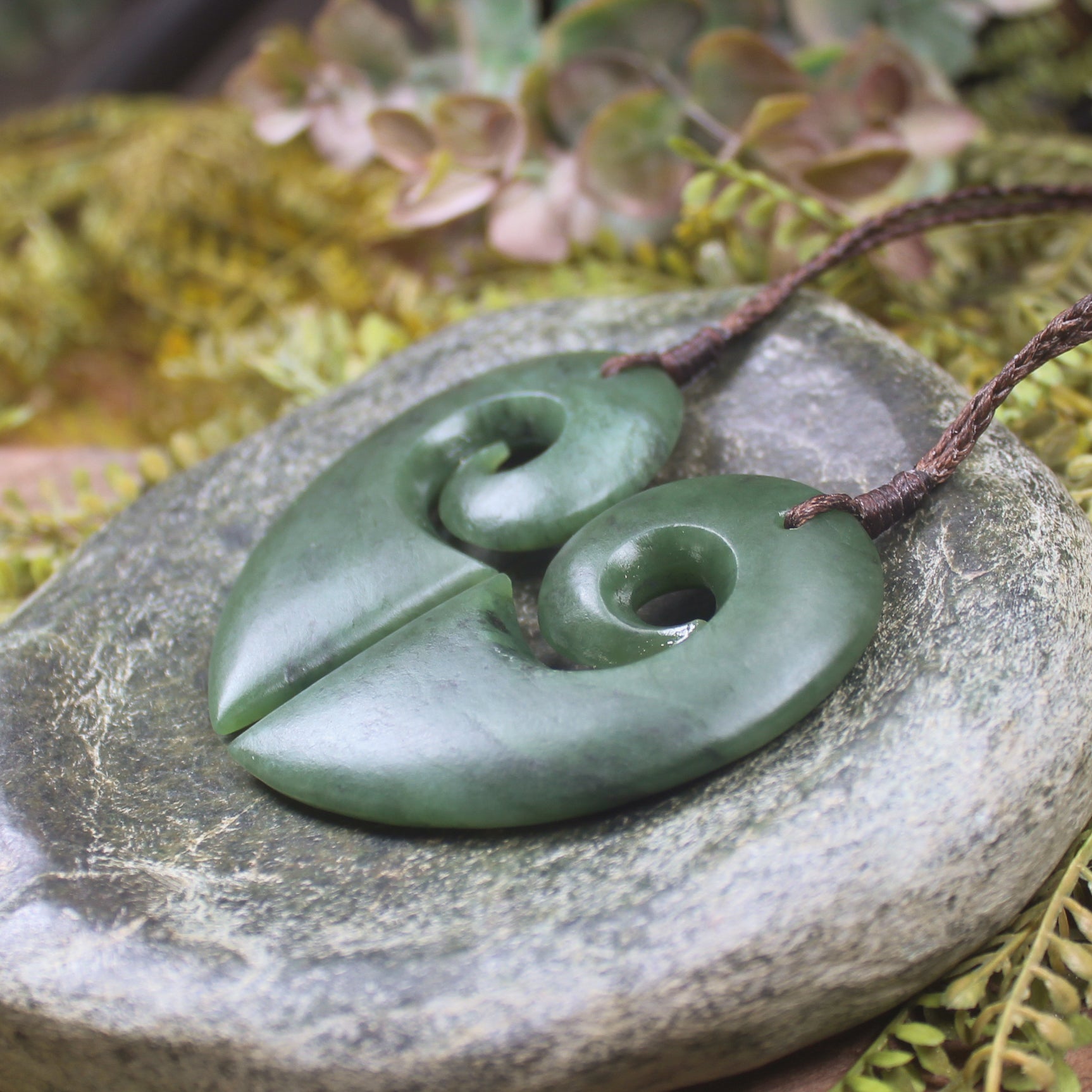 Koru Heart pendant carved from Hapopo Pounamu - NZ Greenstone