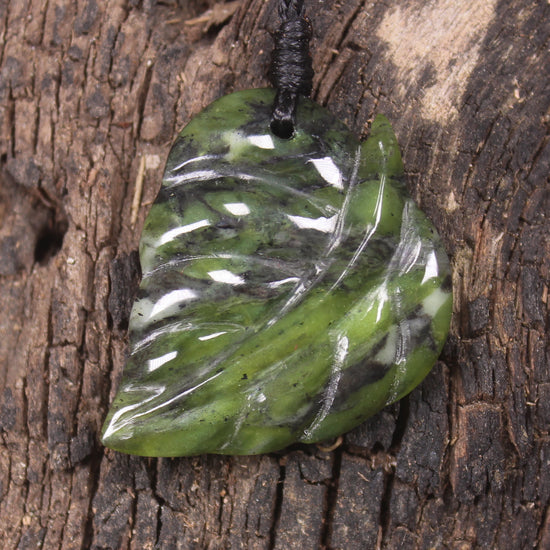 Kawakawa leaves carved from Douglas Creek Pounamu - NZ Greenstone
