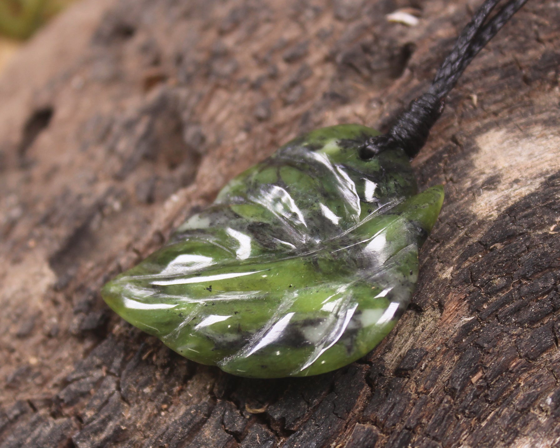 Kawakawa leaves carved from Douglas Creek Pounamu - NZ Greenstone