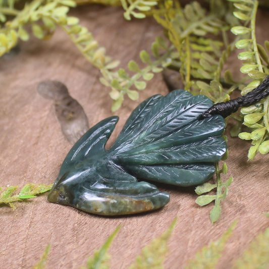 Pīwakawaka or Fantail Bird Pendant carved from Inanga Pounamu - NZ Greenstone