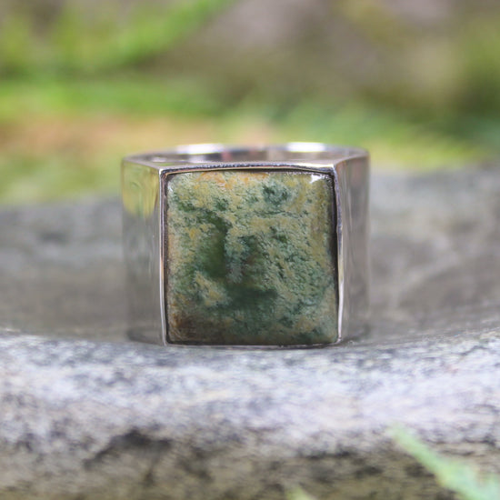 Sterling Silver Flower Jade Pounamu Ring - NZ Greenstone