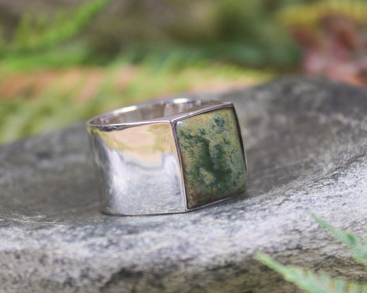 Sterling Silver Flower Jade Pounamu Ring - NZ Greenstone