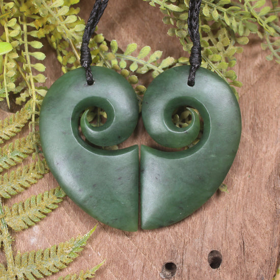 Koru Heart pendant carved from Hapopo Pounamu - NZ Greenstone