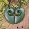 Koru Heart pendant carved from Hapopo Pounamu - NZ Greenstone