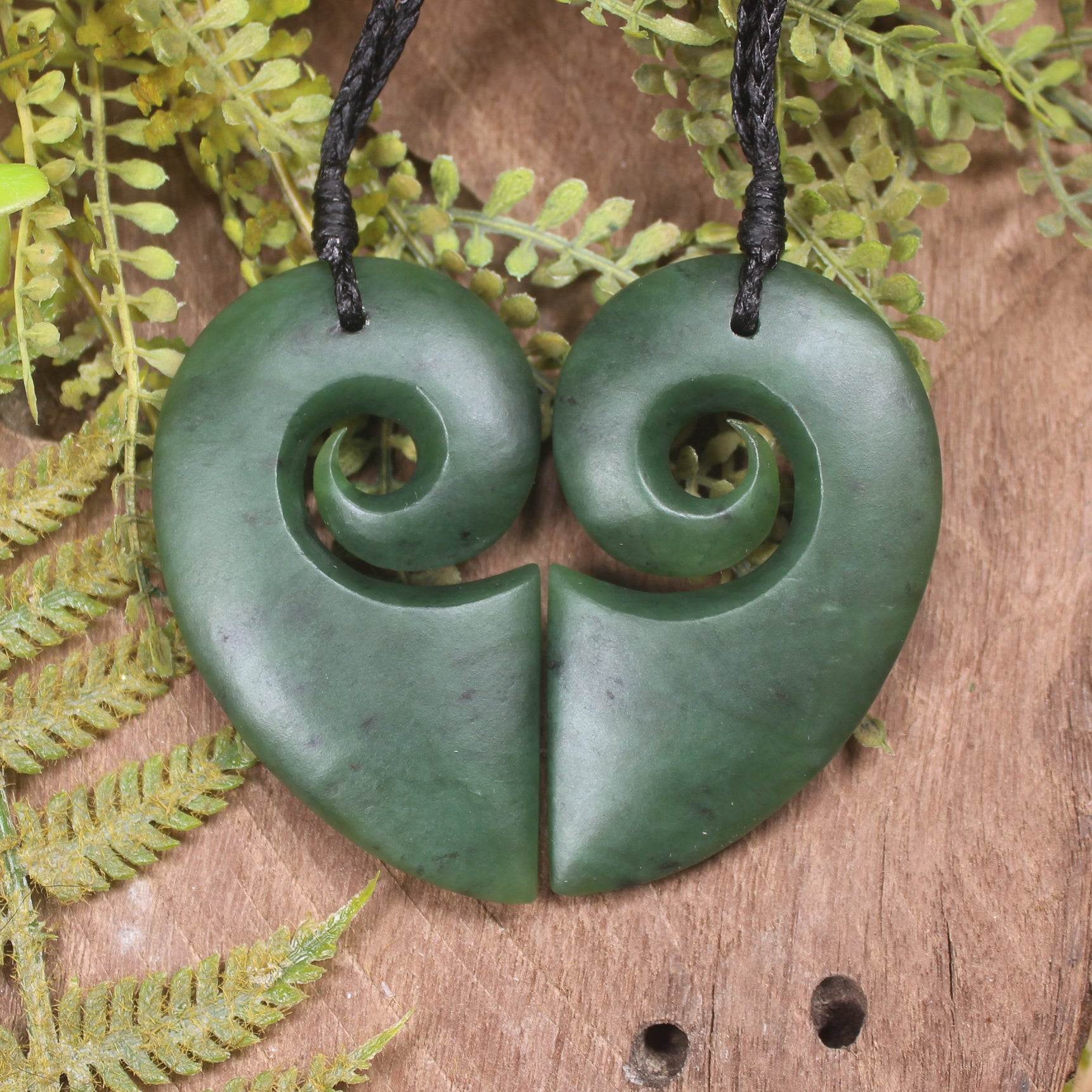 Koru Heart pendant carved from Hapopo Pounamu - NZ Greenstone