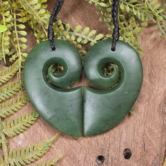Koru Heart pendant carved from Hapopo Pounamu - NZ Greenstone