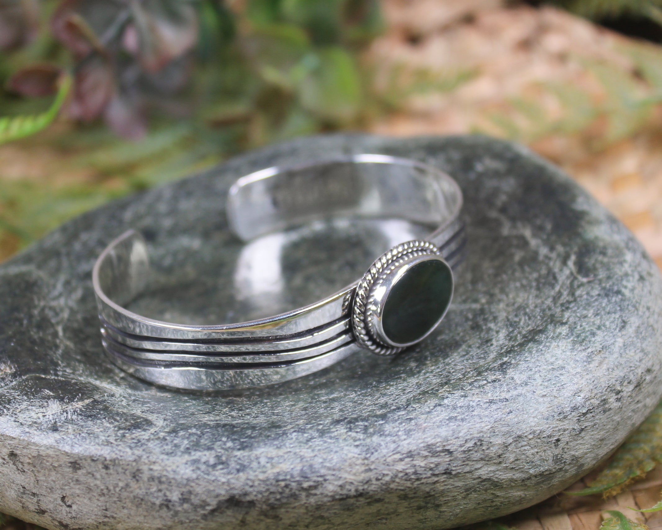 Sterling Silver Cuff Bangle with Pounamu