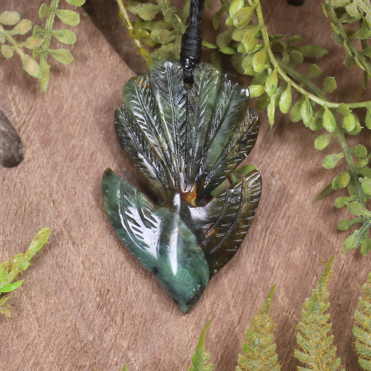 Pīwakawaka or Fantail Bird Pendant carved from Inanga Pounamu - NZ Greenstone